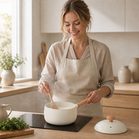 Casserole en céramique antiadhésive en aluminium de 18 cm, pot à lait sans PTFE, compatible induction et gaz, poignée en bois, casserole de cuisson OEM