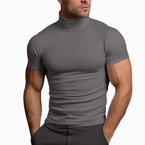 Camiseta de manga corta de color sólido para hombre, informal, de negocios, ajustada, elástica, de alta calidad, 2025 - Product Image 4