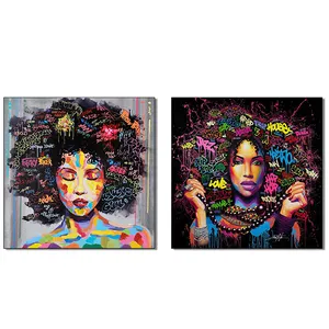 Impresión HD, Arte Abstracto Afroamericano, Retrato Negro, Lienzo Decorativo <span class=keywords><strong>para</strong></span> Pared, Póster <span class=keywords><strong>de</strong></span> Mujer Afro, Pintura en Lienzo <span class=keywords><strong>para</strong></span> Decoración <span class=keywords><strong>de</strong></span> Pared, Dropship - Product Image 1