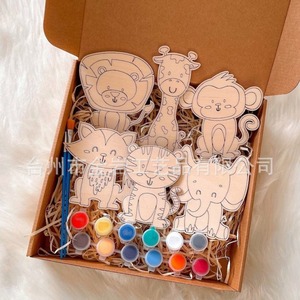 Custom-made cross-border 6-style wooden animal craft <b>kits</b> for kindergarten <b>DIY</b>, wooden children's <b>DIY</b> painting and drawing - Product Image 1