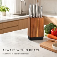 Ensemble de 6 couteaux de cuisine avec bloc en bois, manche en acier inoxydable, couteau de chef de 8 pouces, couteau à pain dentelé, couteau utilitaire et couteau d'office