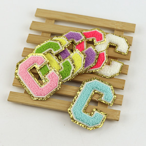 Chenille Glitter 8Cm Letras Parche Hierro en Alfabeto Costura Apliques Ropa - Product Image 3