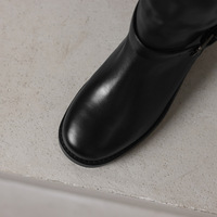 Bottes d'équitation d'hiver montantes en cuir véritable à bout rond, talon interne, à enfiler avec boucle