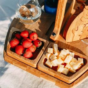 Tavolo da Picnic portatile in bambù naturale vassoio da vino in legno per frutta bicchieri da vino all'aperto tavolo portatile tavolo da picnic pieghevole multi-livello - Product Image 4