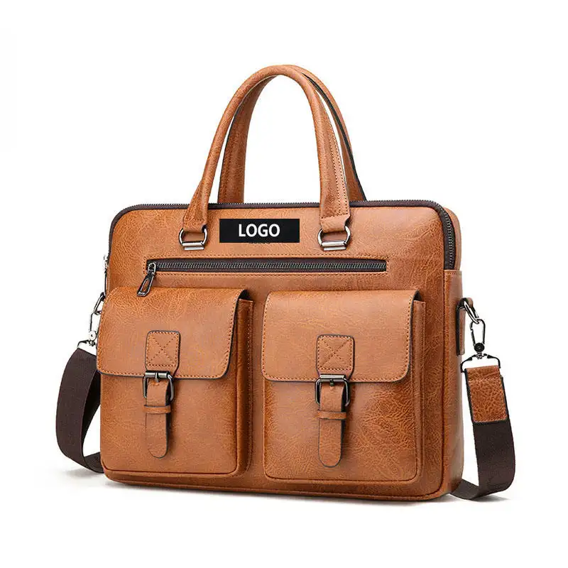Custom Waterproof Handbags Crossbody Shoulder Travel Business Laptop Bag PU Leather Briefcase Messenger Bags For Men