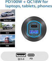 Prise USB 12V PD 100W USB C et port QC3.0 18W, chargeur de voiture en aluminium