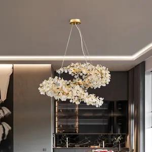 Sand turning aluminum French light luxury spiral garland restaurant chandelier money tree glass piece lighting