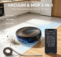 Robot aspirateur-laveur hybride avec navigation dynamique, puissance d'aspiration de 2000-2499 Pa, navigation pièce par pièce pour tapis à poils moyens