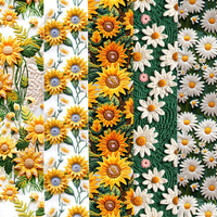 Tissu en toile de coton polyester imprimé imitation broderie tournesol, tissu imperméable pour sacs patchwork faits main DIY