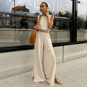 Abbigliamento estivo da donna per la casa in cotone rosa senza <span class=keywords><strong>maniche</strong></span> pigiama due pezzi a manica corta <span class=keywords><strong>con</strong></span> pantaloni <span class=keywords><strong>lunghi</strong></span> - Product Image 2