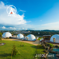 Dôme de glamping géodésique de luxe 7m/6m/8m/9m avec salle de bain, couverture en PVC imperméable quatre saisons, deux chambres