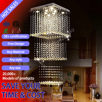 DUOMEIJU Lustre en cristal doré pour bureau à domicile, style nordique moderne, carré, hauteur réglable, grande lampe de plafond LED, longue suspension