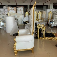 Chaise Trône de Luxe Royale Moderne à Dossier Haut, avec Cadre en Bois Massif Doré, Durable, Blanc Rose Rouge, pour Mariée, Hôpital, Parc, Sous-sol