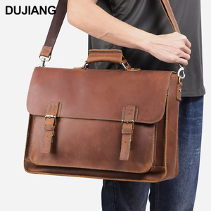 Dujiang Genuine <b>Leather</b> <b>Briefcase</b> Large Capacity Men's Business Laptop Bag Shoulder Crossbody Bag - Product Image 2