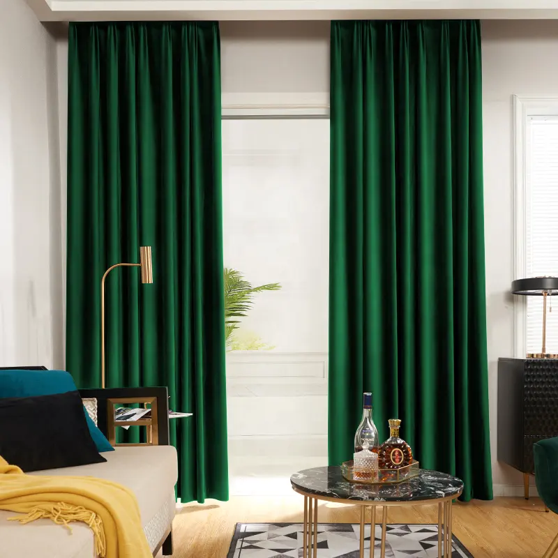 Benutzer definierte schwere Vorhang Stoff Stoff Luxus Eleganz Blackout Cortina Green Fenster vorhänge Samt Vorhang
