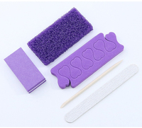 Almohadilla de piedra pómez púrpura de 5 piezas y lima de uñas de madera Kit de pedicura Juego de manicura desechable para separadores de dedos de salón Spa incluidos