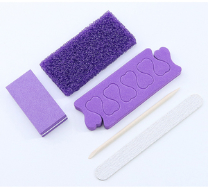 Lot de 5 coussinets en pierre ponce violette et lime à ongles en bois Kit de pédicure Ensemble de manucure jetable pour séparateur d'orteils Salon Spa inclus - Product Image 2