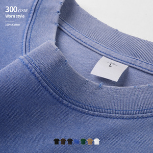 เสื้อยืดโอเวอร์ไซส์ผู้ชาย คุณภาพสูง ผ้าฝ้าย 100% 300 GSM สไตล์วินเทจ ล้างสีแบบแอซิดวอช สตรีทแวร์ สไตล์ลำลอง ไหล่ตก รับสกรีนโลโก้ - Product Image 2