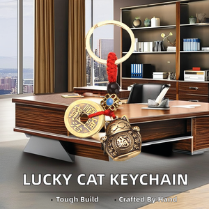 2025 Blnieece Porte-clés mousqueton en alliage de zinc, motif chat porte-bonheur Maneki Neko vintage de dessin animé, avec pendentif amulette pièce de monnaie et gourde, <span class=keywords><strong>Feng</strong></span> <span class=keywords><strong>Shui</strong></span>, Tendance - Product Image 3