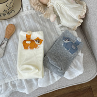 Chaussettes mi-mollet pour femme à motif chat mignon et original, en mélange de coton fin, absorbant la transpiration, style dessin animé amusant, printemps-automne
