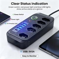Stop Kontak Standar OEM Brasil 5 Outlet AC NBR14136 dengan 4 USB-A dan 1 Port Type-C, Soket Ekstensi dengan Saklar Nyala/Mati Berlampu