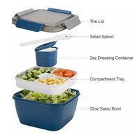 Plateau à Bento bol à salade 3 compartiments récipient à salade en plastique sans BPA pour les garnitures et les collations