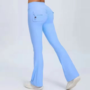 Leggings de sport et de yoga pour femme, personnalisés, respirants, taille haute, coupe large évasée, avec effet froncé aux fesses et poches - Product Image 2