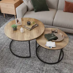 Furniture Luxury Coffee Table Wood Top with Marble Texture Wrought Iron Minimalist Office Home Living Room