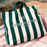 Sac de plage en toile réutilisable jaune rayé personnalisé avec logo, grand format, écologique, tendance, avec bandoulière, vente en gros