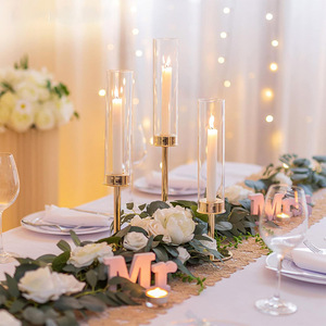 Đế nến trụ thủy tinh cao hình trụ mạ vàng chống gió, trang trí trung tâm bàn tiệc cưới, sinh nhật, Giáng sinh - Product Image 4