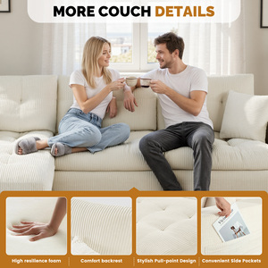 Sofá Modular en Forma de L Convertible de Terciopelo Moderno con Función de Masaje, Espuma de Alta Resiliencia, Diseño Acolchado, Bolsillos Laterales, para Sala de Estar - Product Image 4