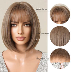 Nhà Máy Outlet Ngắn Thẳng Bẩn Tóc Vàng Bob Tóc Giả Tổng Hợp Với Những Tiếng Nổ Cho Người Phụ Nữ Da Đen Sử Dụng Hàng Ngày Chịu Nhiệt Sợi - Product Image 5