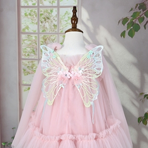 Marchio all'ingrosso su misura di qualità rosa Tulle fiori Appliqued ali di farfalla indietro per <span class=keywords><strong>bambini</strong></span> dolci abiti da bambina - Product Image 6