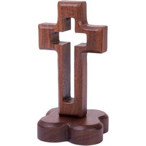 Decorazione Crocifisso in Legno, Croce Cava con Supporto Rimovibile, Oggetto Artigianale Religioso per Arredamento Casa e Scrivania - Product Image 1