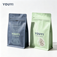 YOUYI Emballage spécial pour café, sac à fond plat, laminé en aluminium, haute protection contre l'humidité, valve unidirectionnelle pour 500g de grains entiers