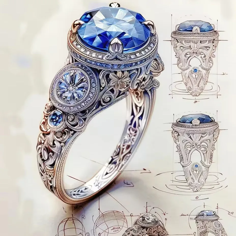 Op Maat Gemaakte Elegante Retro Dames Ring 18K Goud Gekweekte Diamanten Edelsteen Ring