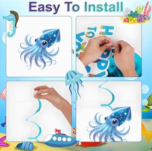 Décorations d'<span class=keywords><strong>anniversaire</strong></span> sur le thème des animaux marins, décorations suspendues en forme de spirale avec des poissons pour un thème sous-marin, fournitures et décorations de fête sur le thème de l'océan - Product Image 3