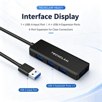 TECHCLAW HB2011 Hub USB 3.0 4 ports, adaptateur répartiteur USB, transfert haute vitesse pour ordinateur portable, PC, clé USB, souris, clavier