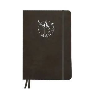 工厂价格定制封面和内页鹿设计A5棕色天鹅绒封面日记笔记本带松紧带
