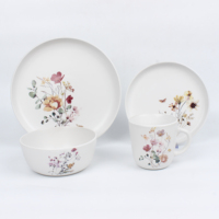 Service de table en porcelaine de 16 pièces, vaisselle en céramique émaillée, service de table en céramique avec bordure décorative