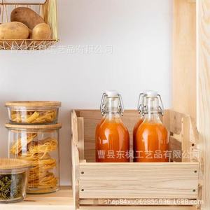 Cesta de almacenamiento apilable de madera de tres niveles para verduras y frutas, rectangular, de madera maciza, ecológica, para encimera. - Product Image 2