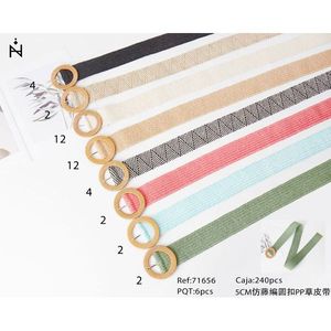 Cintura in Pelle PP con Fibbia Rotonda in Imitazione Rattan da 5 Cm per Donna, Accessori Moda - Product Image 1