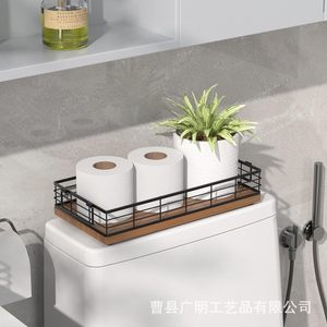 Rectangular Wooden Storage Tray For Bathroom Vanity Countertop With <b>Metal</b> <b>Grid</b> Coffee Brown Multifunctional Organizer - Product Image 3