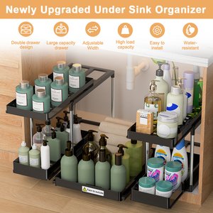 2 Tier Sliding Under Sink Organizers Plastic Home Organizer Storage Pull Out Under Cabinet Organizer - Product Image 2