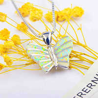 Aobao Christian Collier Papillon Tendance en Cuivre Blanc Plaqué Argent, Pendentif Papillon de la Forêt, Bijou avec Incrustation d'Opale