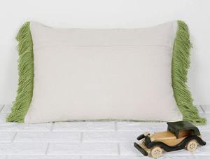PINKCITY(IHC) Green Striped Printed Chembrey Natural TNT Cotton Fringes Zipper Closure <b>Decorative</b> <b>Pillow</b> Case for Kids 8-12 Home - Product Image 6