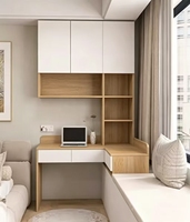 Bureau d'angle en bois personnalisable avec étagère intégrée, table de coiffeuse en L, armoire murale de rangement semi-flottante, table d'étude
