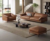 Canapé trois places en cuir véritable Mufang, design nordique moderne et minimaliste de haute qualité pour appartement et villa