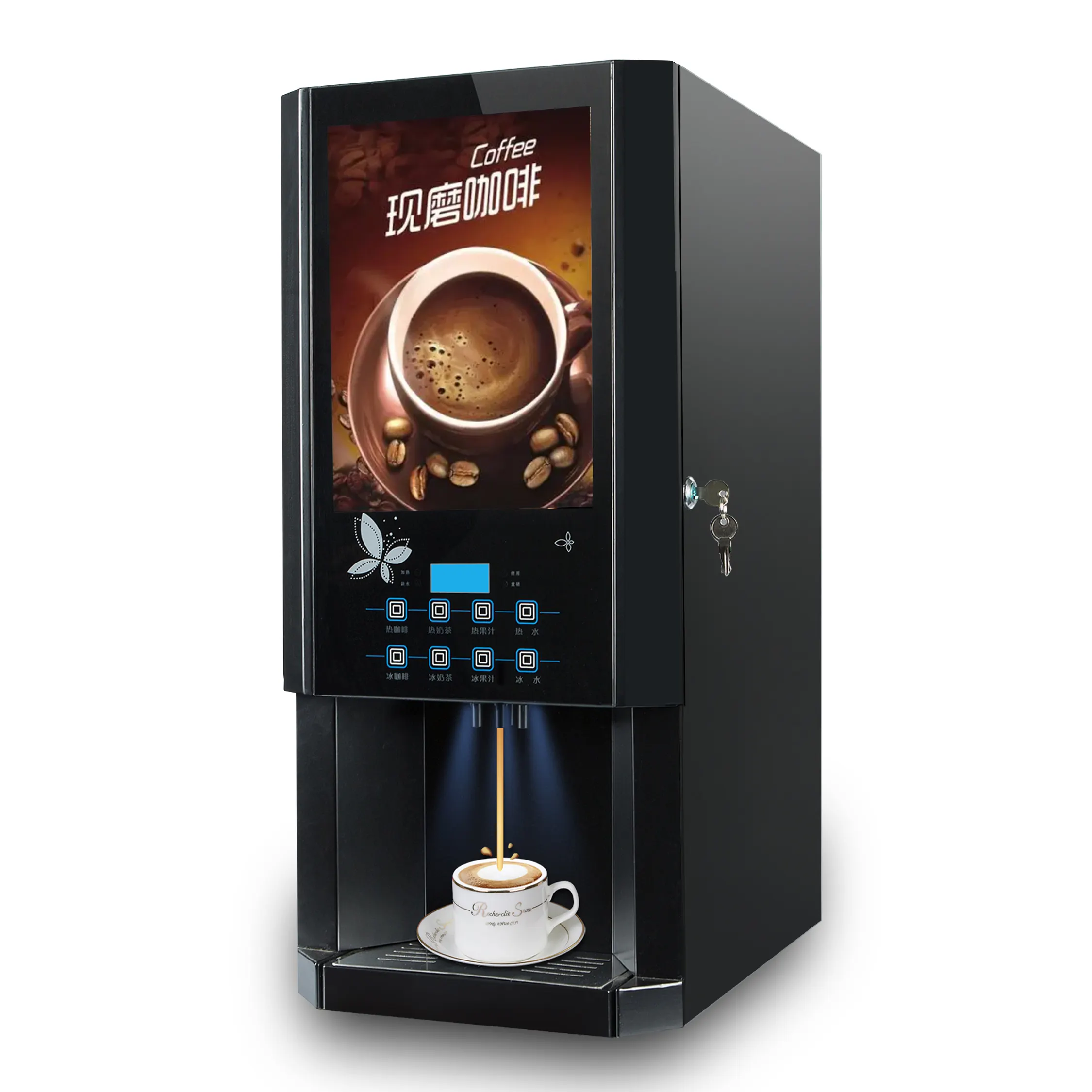 Máquina de café instantânea 30scw-8, máquina de café comercial pública 3 sabores, gelo quente, máquina com água quente e gelo