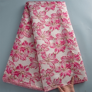 Tessuti in Pizzo Damascato Africano 4336, Broccato Jacquard Nigeriano, Ultima Collezione 2025, Pizzo Dorato Francese per Abiti da Sposa - Product Image 4